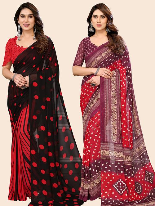 pack of 2 casual wear sarees with blouse - 21445795 - Very Small Image - 1