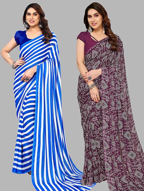 pack of 2 printed casual wear sarees with blouse - 21445798 - Very Small Image - 1