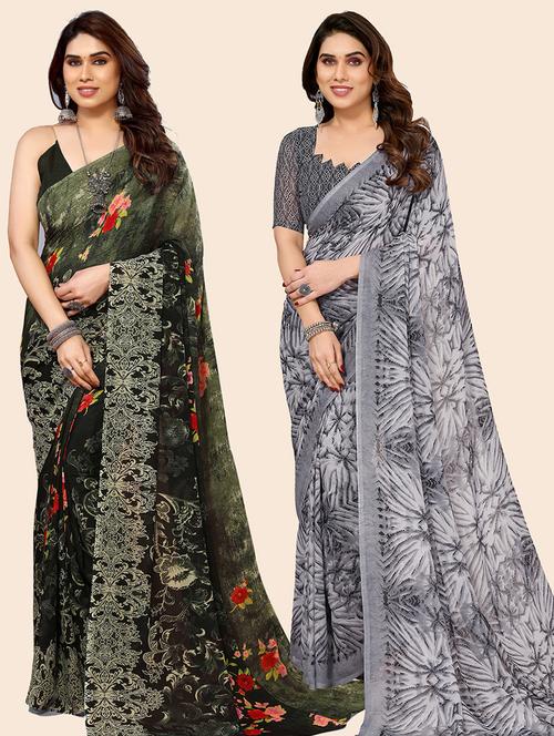 pack of 2 casual wear sarees with blouse - 21445799 - Very Small Image - 1