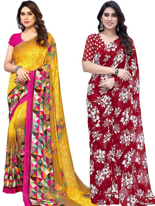 pack of 2 printed casual wear sarees with blouse - 21445800 - Very Small Image - 1