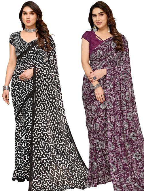 pack of 2 casual wear sarees with blouse - 21445801 - Very Small Image - 1