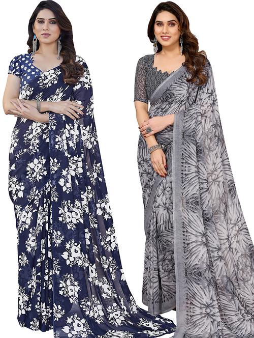women pack of 2 casual wear combo saree with blouse - 21445806 - Very Small Image - 1