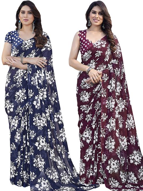 pack of 2 printed casual wear sarees with blouse - 21445807 - Very Small Image - 1