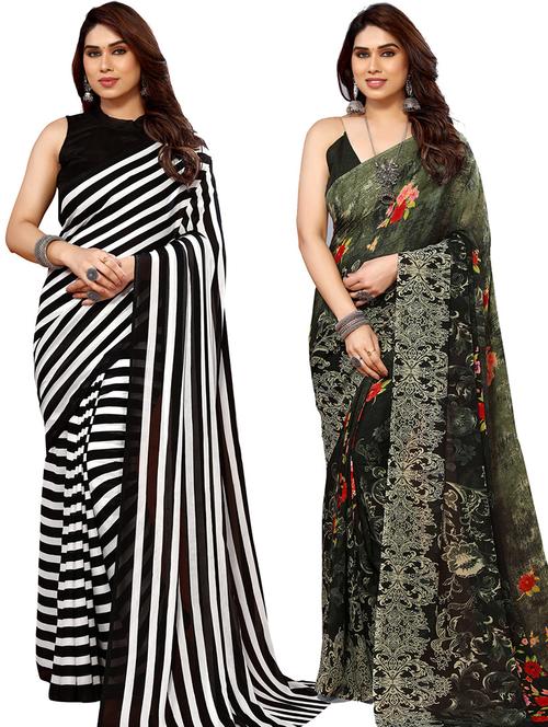 pack of 2 printed casual wear sarees with blouse - 21445811 - Very Small Image - 1