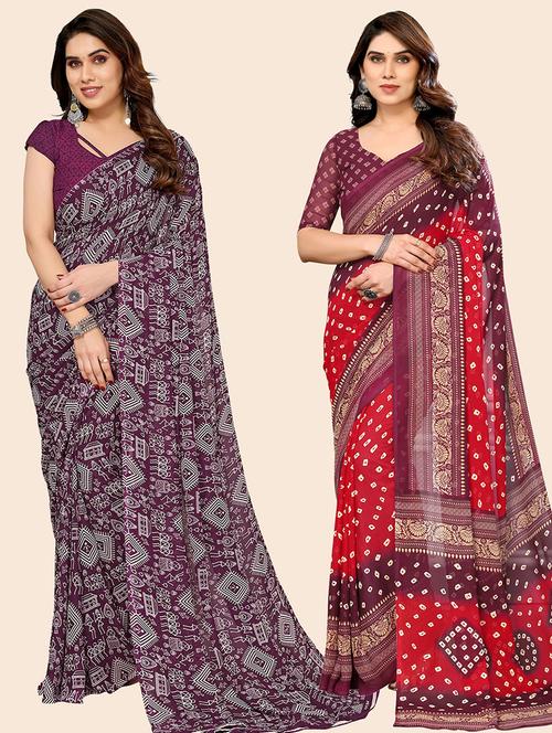 women pack of 2 casual wear combo saree with blouse - 21445813 - Very Small Image - 1