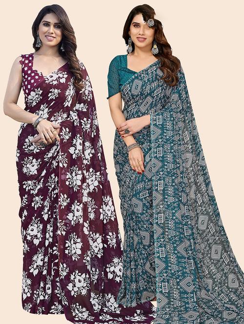 women pack of 2 casual wear combo saree with blouse - 21445815 - Very Small Image - 1