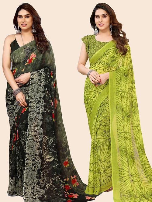 pack of 2 printed casual wear sarees with blouse - 21445817 - Very Small Image - 1