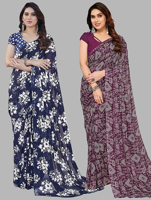 women pack of 2 casual wear combo saree with blouse - 21445819 - Very Small Image - 1