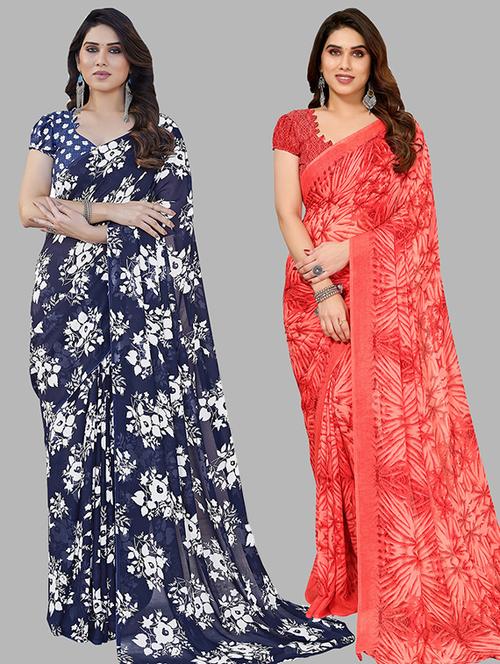 pack of 2 casual wear sarees with blouse - 21445821 - Very Small Image - 1