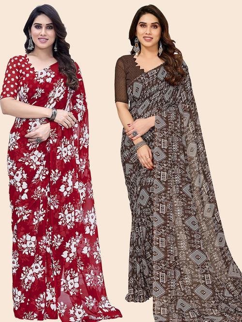 women pack of 2 casual wear combo saree with blouse - 21445822 - Very Small Image - 1