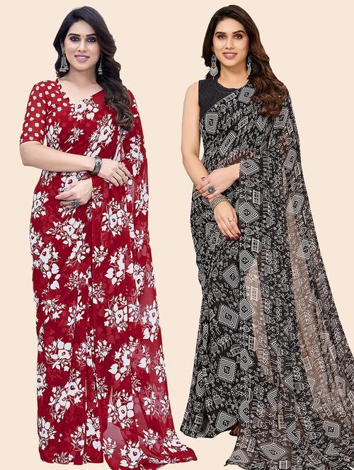 pack of 2 casual wear sarees with blouse - 21445825 - Very Small Image - 1