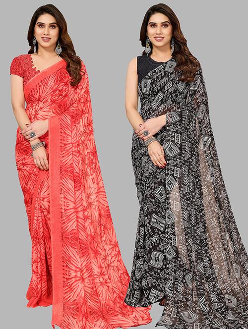 pack of 2 casual wear sarees with blouse - 21445826 - Very Small Image - 1