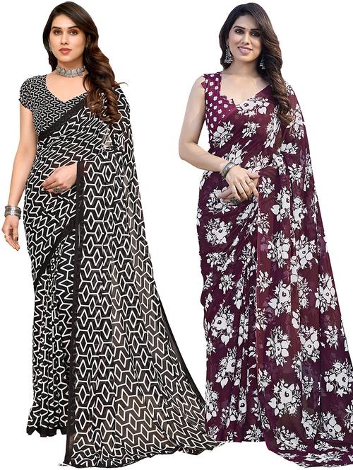 pack of 2 casual wear combo sarees with blouse - 21445827 - Very Small Image - 1