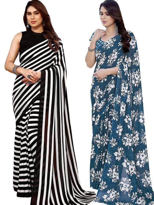 pack of 2 casual wear sarees with blouse - 21445833 - Very Small Image - 1