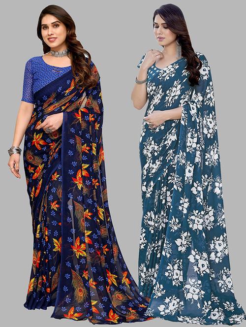 women pack of 2 casual wear combo saree with blouse - 21445836 - Very Small Image - 1