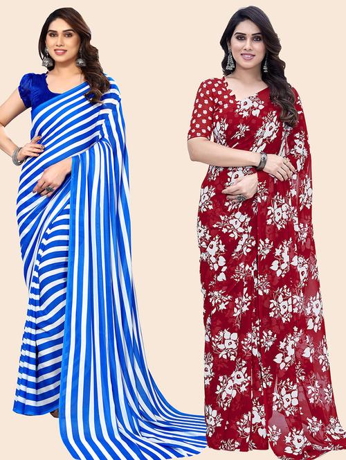 pack of 2 casual wear sarees with blouse - 21445838 - Very Small Image - 1