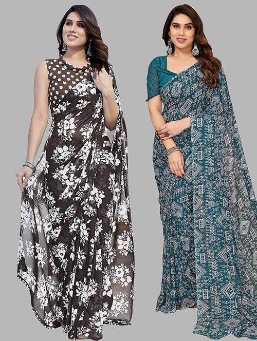 pack of 2 casual wear sarees with blouse - 21445841 - Very Small Image - 1