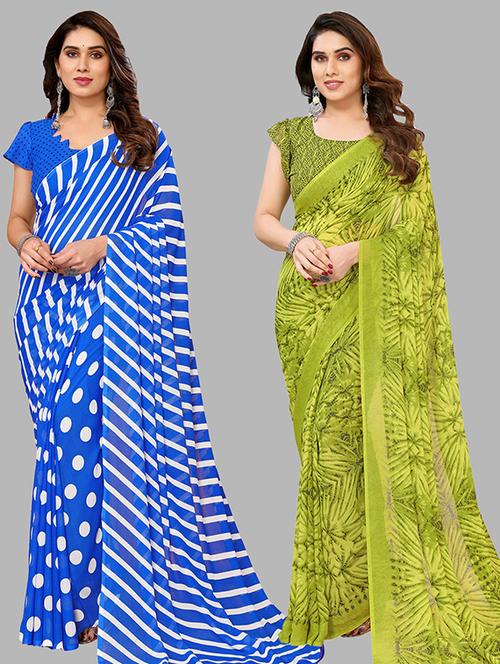 pack of 2 printed casual wear sarees with blouse - 21445844 - Very Small Image - 1