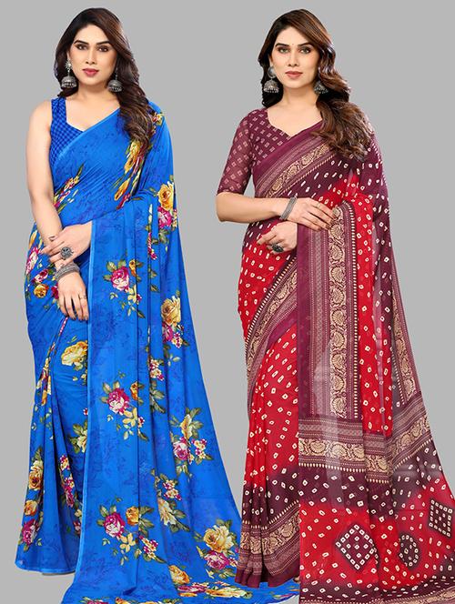 pack of 2 printed casual wear sarees with blouse - 21445846 - Very Small Image - 1