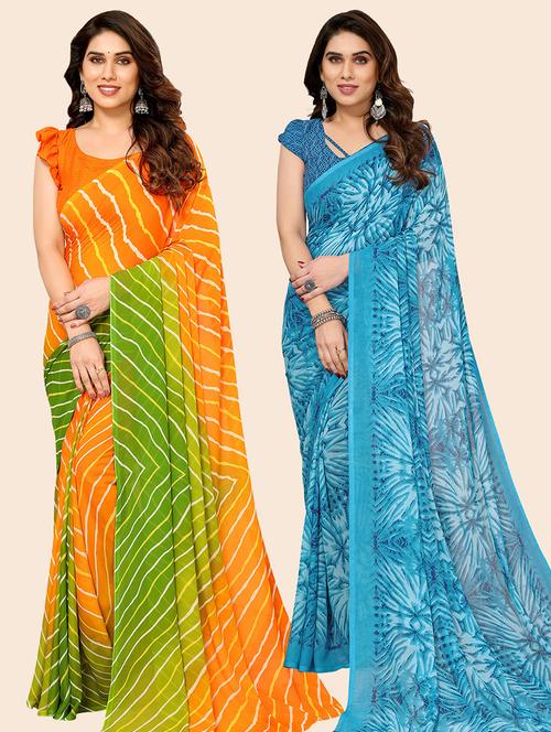 pack of 2 casual wear combo sarees with blouse - 21445852 - Very Small Image - 1
