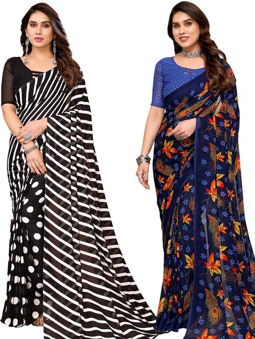  women pack of 2 casual wear combo sarees with blouse - 21445855 - Very Small Image - 1