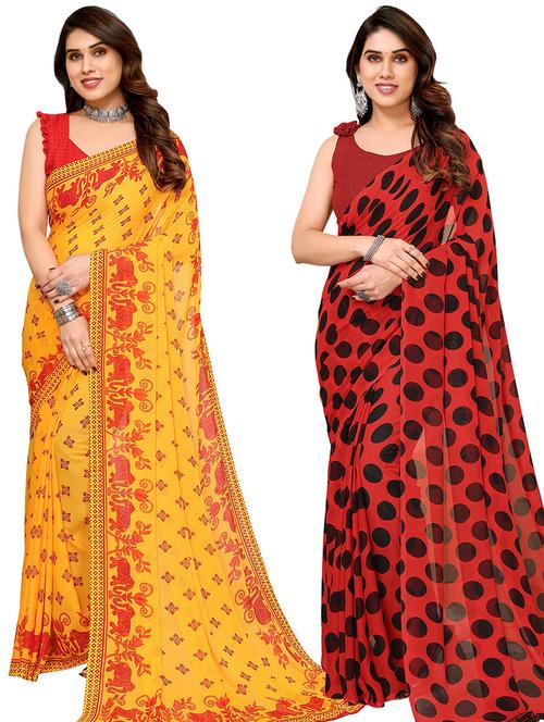  women pack of 2 casual wear combo sarees with blouse - 21445857 - Very Small Image - 1