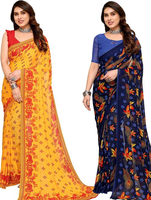 women pack of 2 casual wear combo saree with blouse - 21445858 - Very Small Image - 1