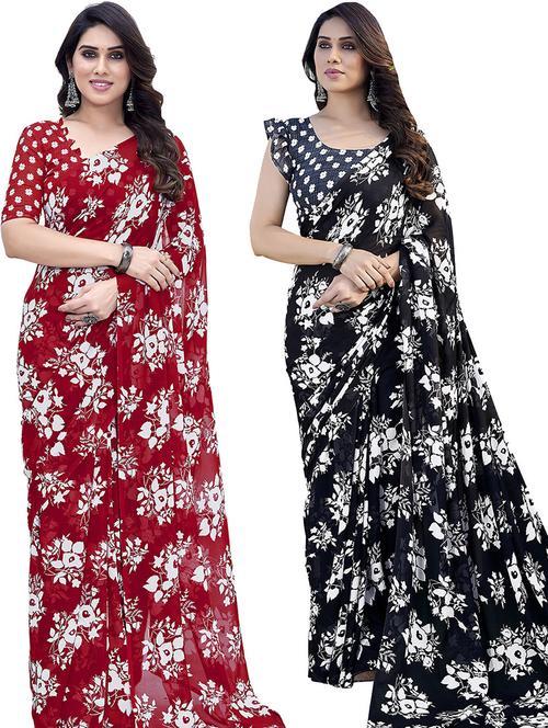 pack of 2 casual wear sarees with blouse - 21445859 - Very Small Image - 1