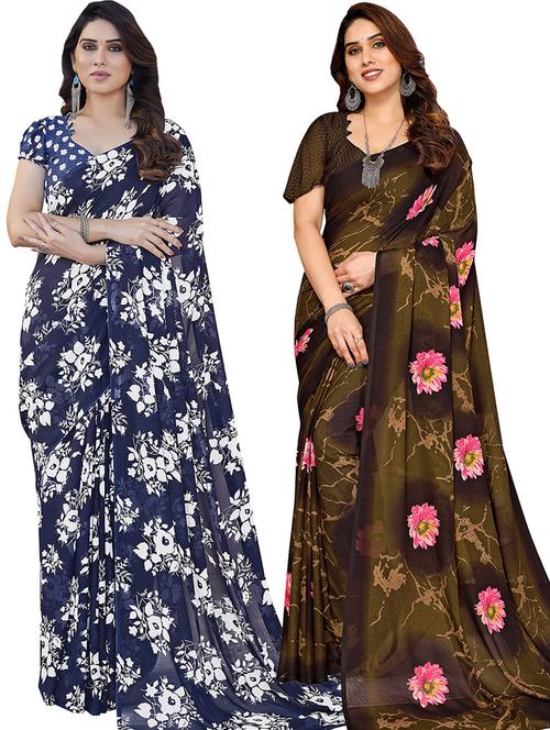 pack of 2 casual wear sarees with blouse - 21445864 - Very Small Image - 1