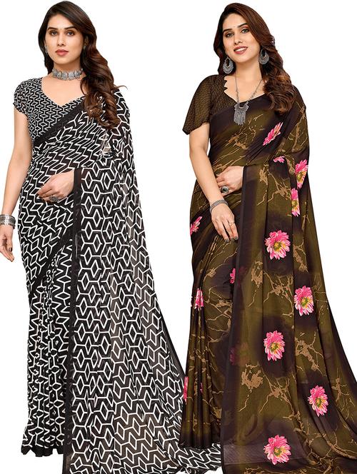women pack of 2 casual wear combo saree with blouse - 21445866 - Very Small Image - 1