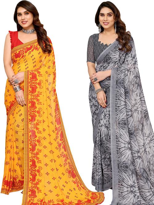 pack of 2 printed casual wear sarees with blouse - 21445868 - Very Small Image - 1