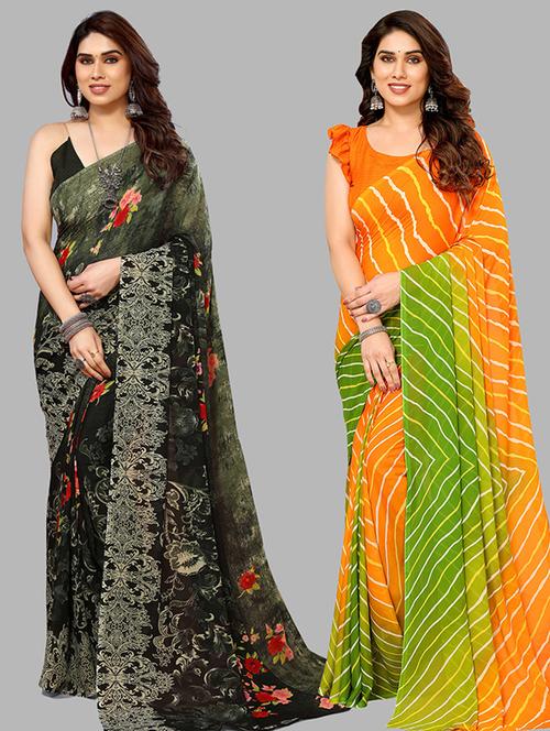 pack of 2 casual wear sarees with blouse - 21445869 - Very Small Image - 1