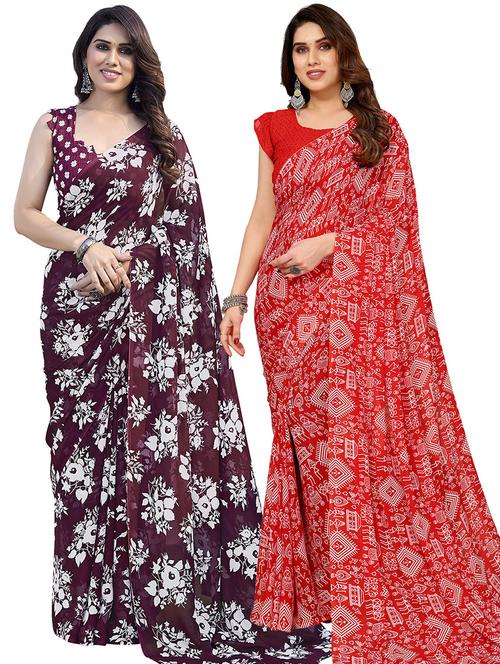  women pack of 2 casual wear combo sarees with blouse - 21445871 - Very Small Image - 1