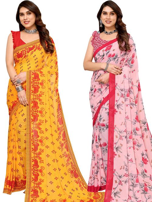 women pack of 2 casual wear combo saree with blouse - 21445873 - Very Small Image - 1