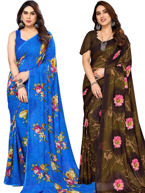 pack of 2 printed casual wear sarees with blouse - 21445875 - Very Small Image - 1