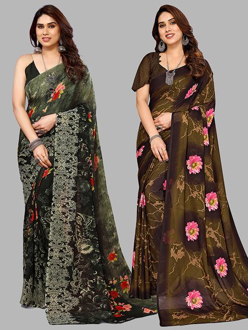 women pack of 2 casual wear combo saree with blouse - 21445877 - Very Small Image - 1