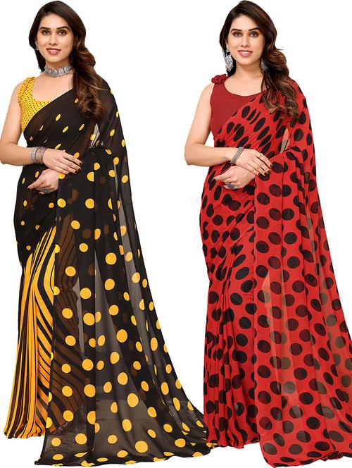 pack of 2 casual wear combo sarees with blouse - 21445880 - Very Small Image - 1
