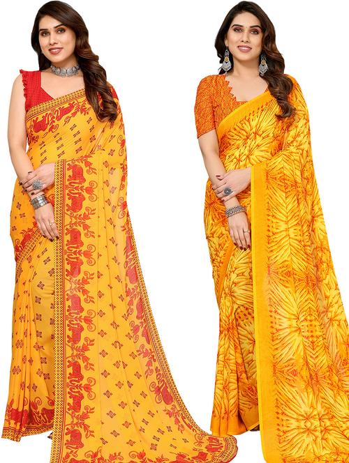 pack of 2 casual wear sarees with blouse - 21445881 - Very Small Image - 1