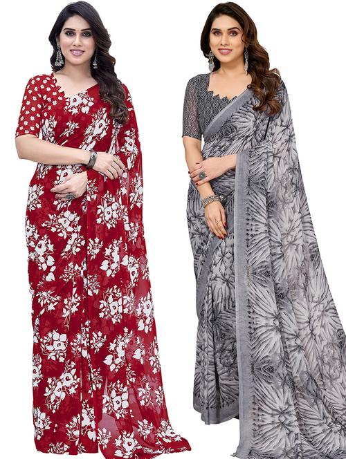 pack of 2 casual wear combo sarees with blouse - 21445882 - Very Small Image - 1
