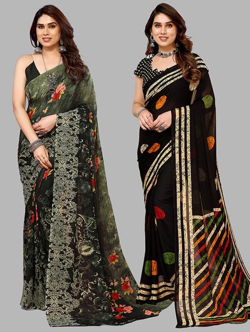 pack of 2 printed casual wear sarees with blouse - 21445884 - Very Small Image - 1