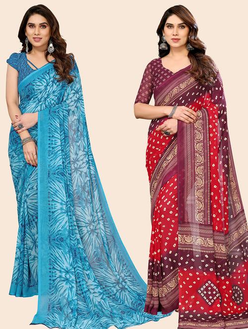 women pack of 2 casual wear combo saree with blouse - 21445889 - Very Small Image - 1