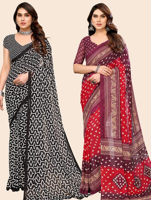  women pack of 2 casual wear combo sarees with blouse - 21445892 - Very Small Image - 1