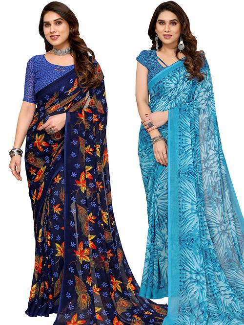 pack of 2 casual wear combo sarees with blouse - 21445894 - Very Small Image - 1