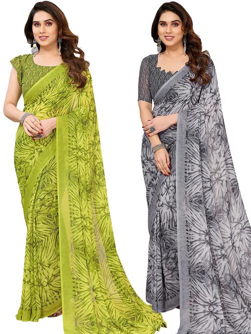 pack of 2 printed casual wear sarees with blouse - 21445896 - Very Small Image - 1