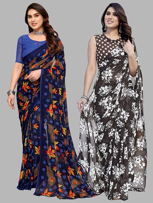 pack of 2 printed casual wear sarees with blouse - 21445897 - Very Small Image - 1