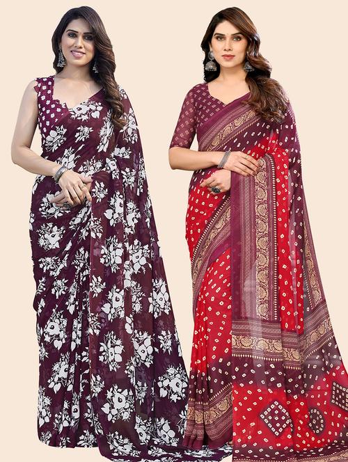 pack of 2 printed casual wear sarees with blouse - 21445898 - Very Small Image - 1