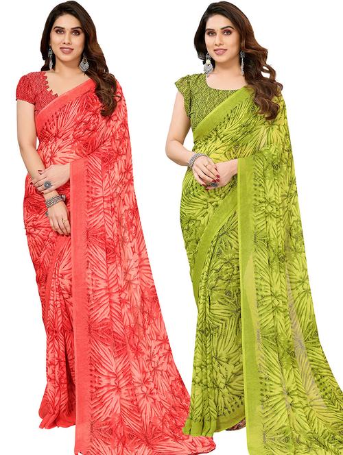 pack of 2 casual wear sarees with blouse - 21445901 - Very Small Image - 1