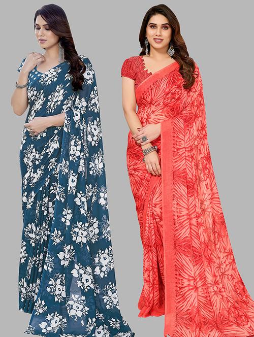women pack of 2 casual wear combo saree with blouse - 21445904 - Very Small Image - 1