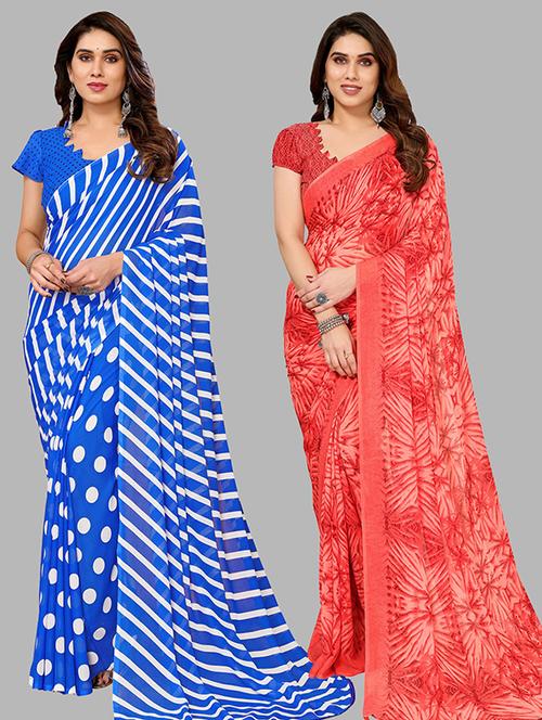 pack of 2 casual wear sarees with blouse - 21445906 - Very Small Image - 1