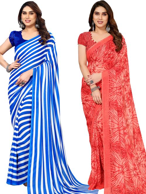 women pack of 2 casual wear combo saree with blouse - 21445907 - Very Small Image - 1
